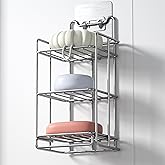 Bernkot 3 Tier Soap Bar Holder, 304 Stainless Steel Soap Dish for Bathroom, Removable Sponge Rack for Kitchen Sink (Silver)