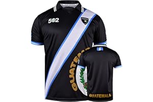 FOX & FURY Men's Guatemala Soccer Jersey Shirt with Stylish Collar and Ribbed Sleeves - White, Black & Sky Blue