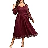 SCOMCHIC Womens Plus Size Cocktail Dress Wedding Guest Lace Long Sleeve Formal Party Maxi Dresses