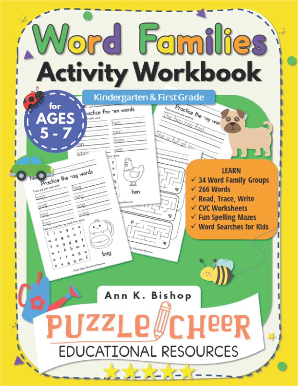 word families activity workbook for ages 5 7 kindergarten and first grade learn first 34 word family groups 266 words read trace and write searches for kids