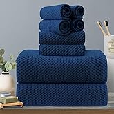 8-Piece Navy Bath Towels Set,2 Oversized Large Bath Towels Sheet,2 Hand Towels and 4 Washcloths - 600 GSM Soft Luxury Towel Set,Highly Absorbent Quick Dry Towel Collection for Bathroom,Hotel and Spa