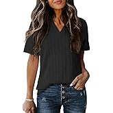 Dokotoo Women's Tops Dressy Casual V Neck Short Sleeve Shirts Summer Tops Fashion Business Casual Trendy Outfits