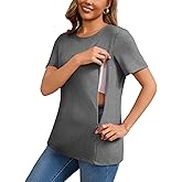 GINKANA Women's Nursing Shirts Short Sleeve Breastfeeding Tshirt with Hidden Zippers Loose Fit Nursing Tops