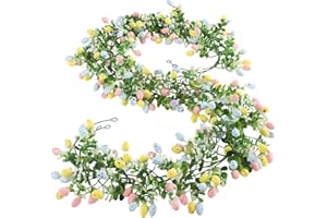 2 Pcs 6.9ft Easter Artificial Garland with Eggs, Spring Egg Garland Farmhouse Hanging Rustic Easter Decoration for Mantle Fir