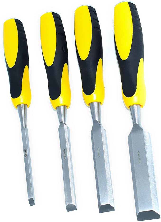 Wood Chisel Set 4 Pieces,Wood Woodworking Carbon Steel Anti Slip Grip
