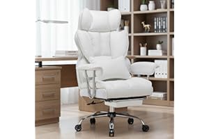 Efomao Desk Office Chair 400LBS, Big High Back PU Leather Computer Chair, Executive Office Chair with Leg Rest and Lumbar Sup