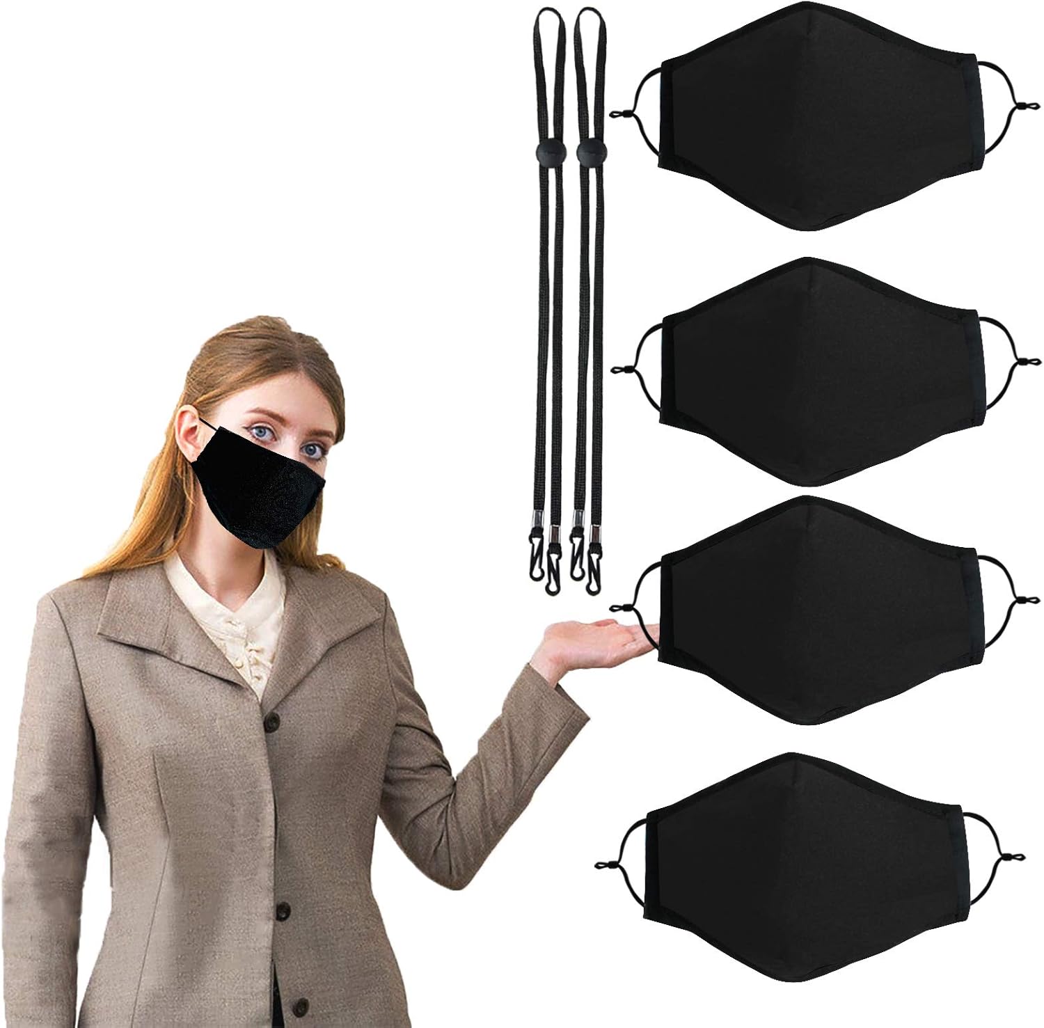 TwoYek Reusable Face Mask Nose Wire -3D Washable Designer Fashion Cotton Fabric Cloth Clear Facemask with Adjustable Ear Loop 4 Packs : Sports & Outdoors