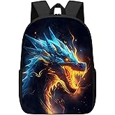 DOINBEE Dragon Backpack for Kids Boys Girls, Cool Blue and Yellow Fire Dragon Head Bookbag for School/Travel, Kids Dragons School Backpacks, Elementary Middle High College Laptop Bags 17"