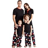 IFFEI Christmas Pajamas for Family Matching Holiday PJ's Sets with Short Sleeve Tee and Pants Loungewear Women Medium Black