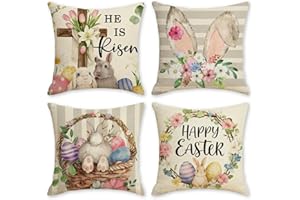 CAXBGKN 4Pcs Easter Pillow Covers Easter Decorations Easter Cushion Covers Spring Throw Pillow Cover Spring Cushion Case Holi