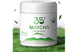 35°N MATCHA Organic Ceremonial Grade Matcha Powder, USDA Certified, 100% Pure Green Tea, First Harvest, No Additives, High in Antioxidants, L-Theanine & EGCG, Smooth Taste for Lattes & Baking, 1.4oz (40g)