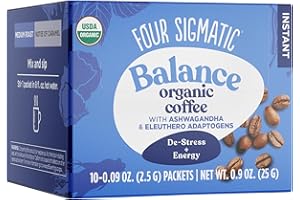 Adaptogen Organic Coffee by Four Sigmatic | Medium Roast Instant Coffee with Ashwagandha, Chaga, Eleuthero & Tulsi | Immune Support & Stress Relief | Keto | Multicolored | 0.09 Oz | Pack of 10