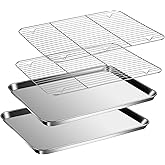 Baking Sheet with Racks Set [2 Sheets + 2 Racks], Stainless Steel Baking Sheets with Cooling Racks, Nonstick Pan, Warp Proof & Rust Proof & Easy to Clean, Size 12.4 X 9.6 X 1 Inch