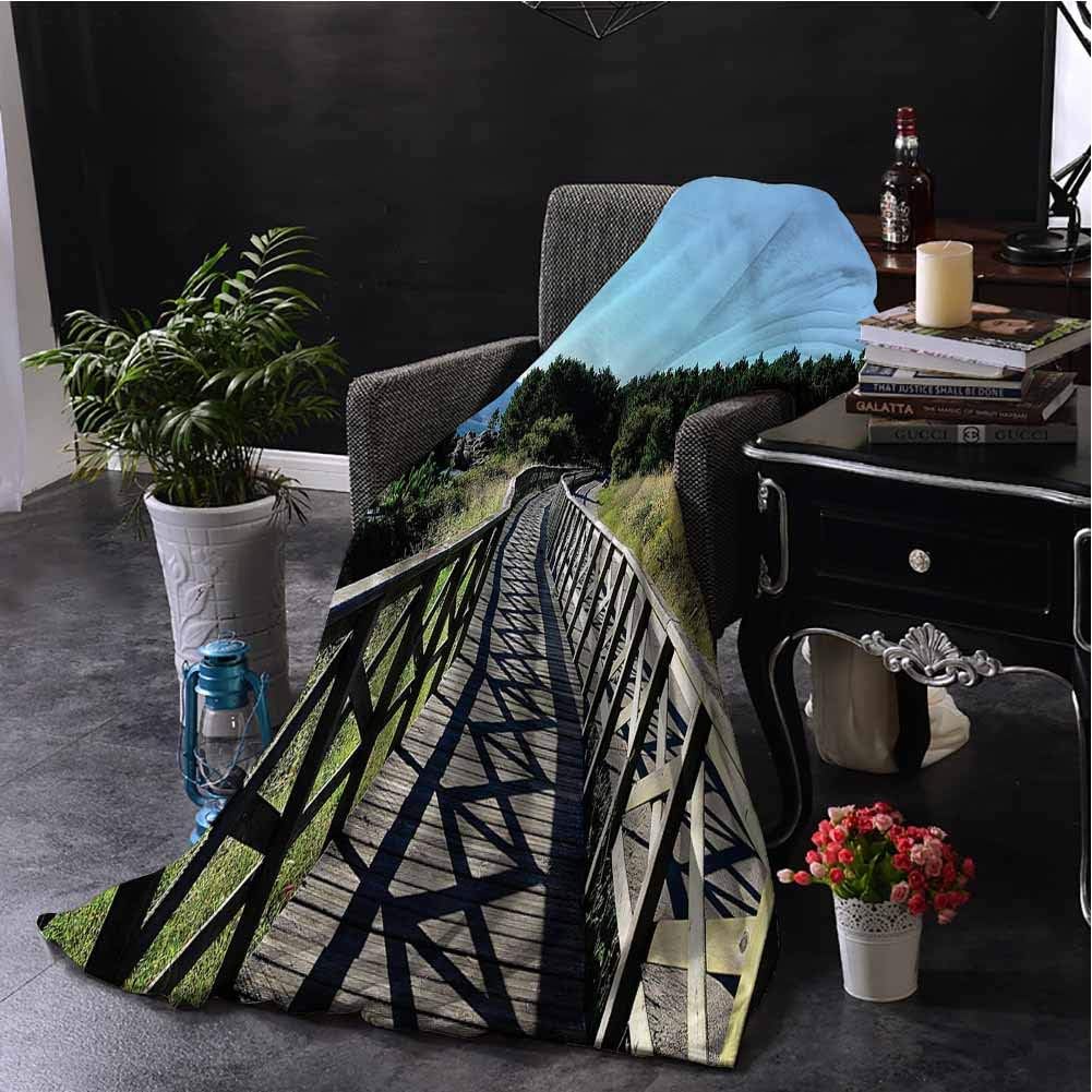 Luoiaax Beach Rugged or Durable Camping Blanket Wooden Cantilever Pathway Warm and Washable W91 x L60 Inch