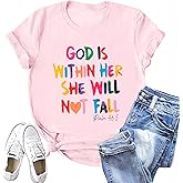 Sulayesh Christian Shirts for Women Jesus God is Within Her Tshirt Faith Inspirational Bible Verse Religious Graphic Tee Tops