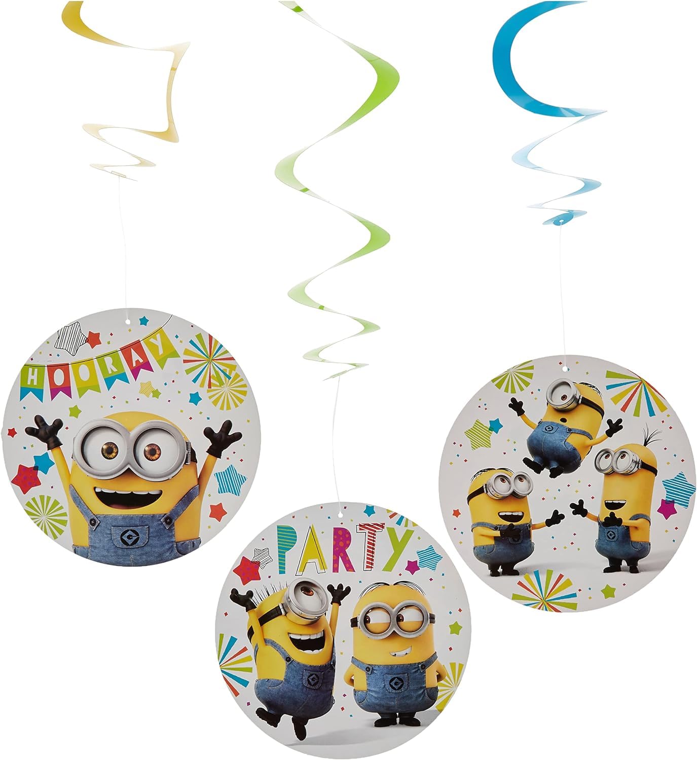 Amscan 9907319 - Despicable Me Minions Kids Birthday Party Hanging Swirl Decorations - 6 Pack