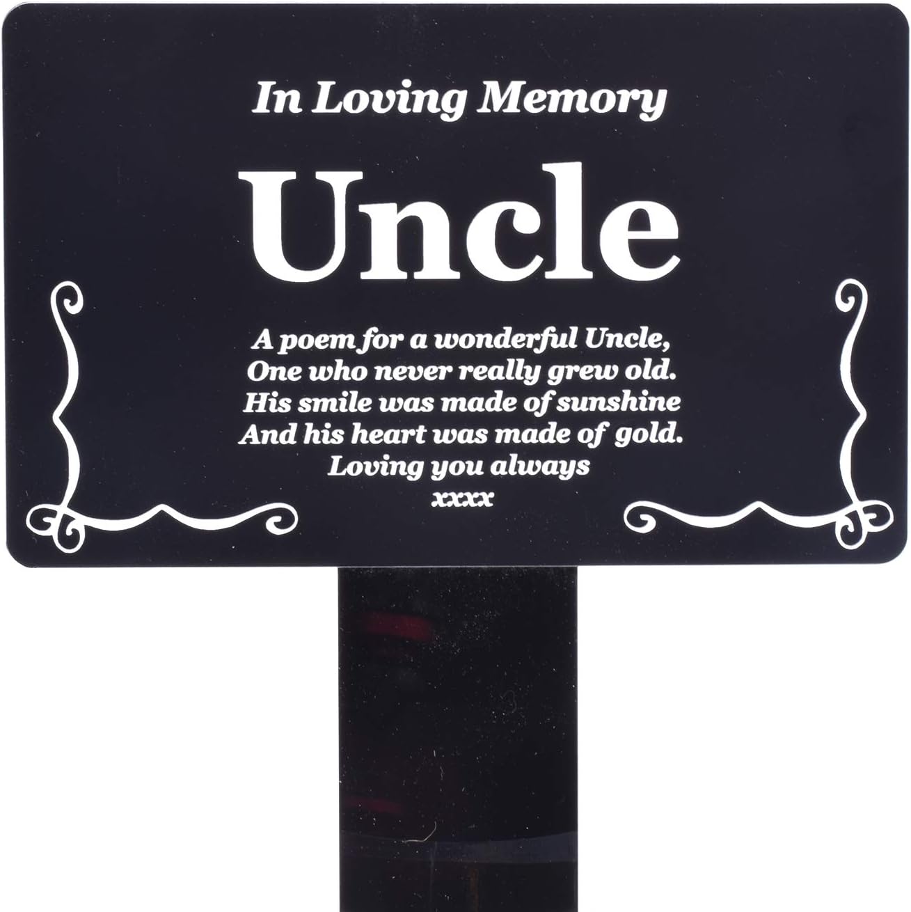 Uncle Memorial Plaque with Stake, Black & White Acrylic, Outdoor Waterproof Grave Marker, Garden Tribute, 142 x 242 mm - Image 4
