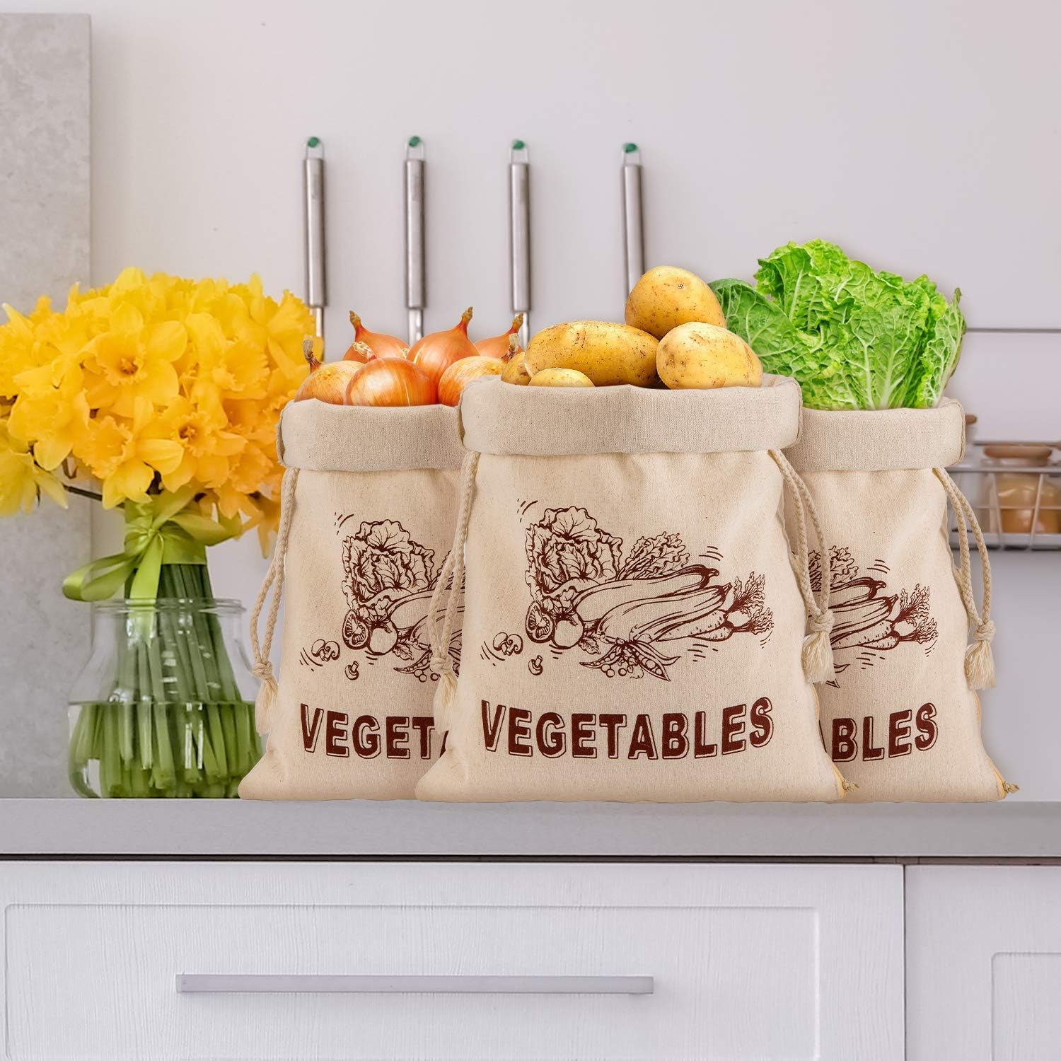 Whaline Reusable Muslin Shopping Bags Eco Friendly Drawstring Bags for Plant Food Storage 30 x 15 Inches, Pack of 4 - Image 5