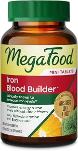 MegaFood Blood Builder Iron Supplement, Energy Support, 72 Mini Tablets | Clinically Shown to Increase Iron Levels Without Si