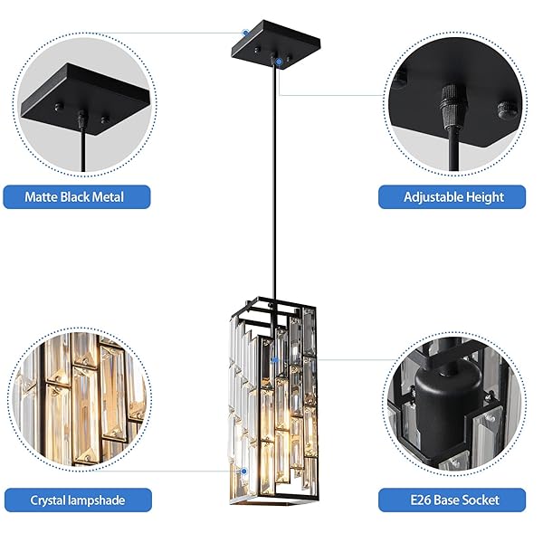 FDPBY BLACK PENDANT LIGHTING MODERN PENDANT LIGHT, MINI CRYSTAL CHANDELIERS,ADJUSTABLE PENDANT LIGHT FIXTURE FOR KITCHEN ISLAND DINNING ROOM BEDROOM (3 PACK)