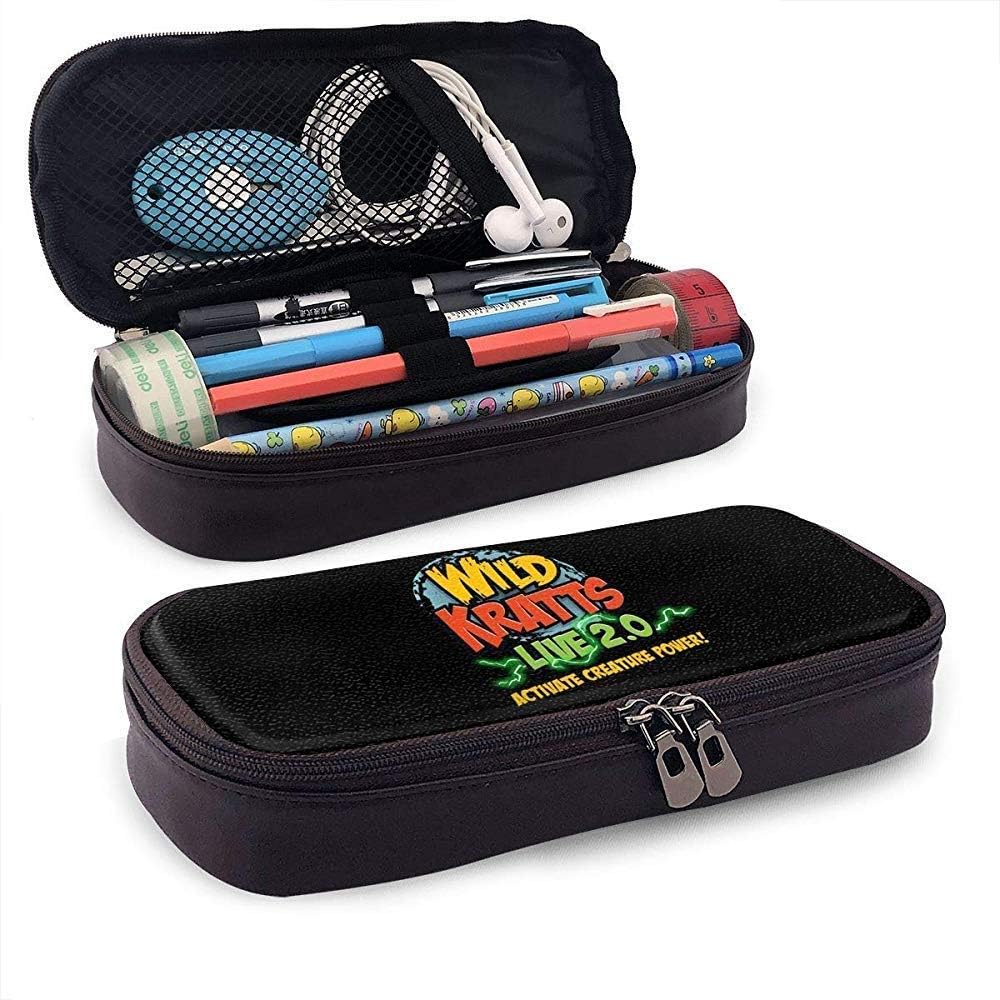 Fashion Wild Kratts Wordmark Leather Pencil-Case for Unisex One Size Black