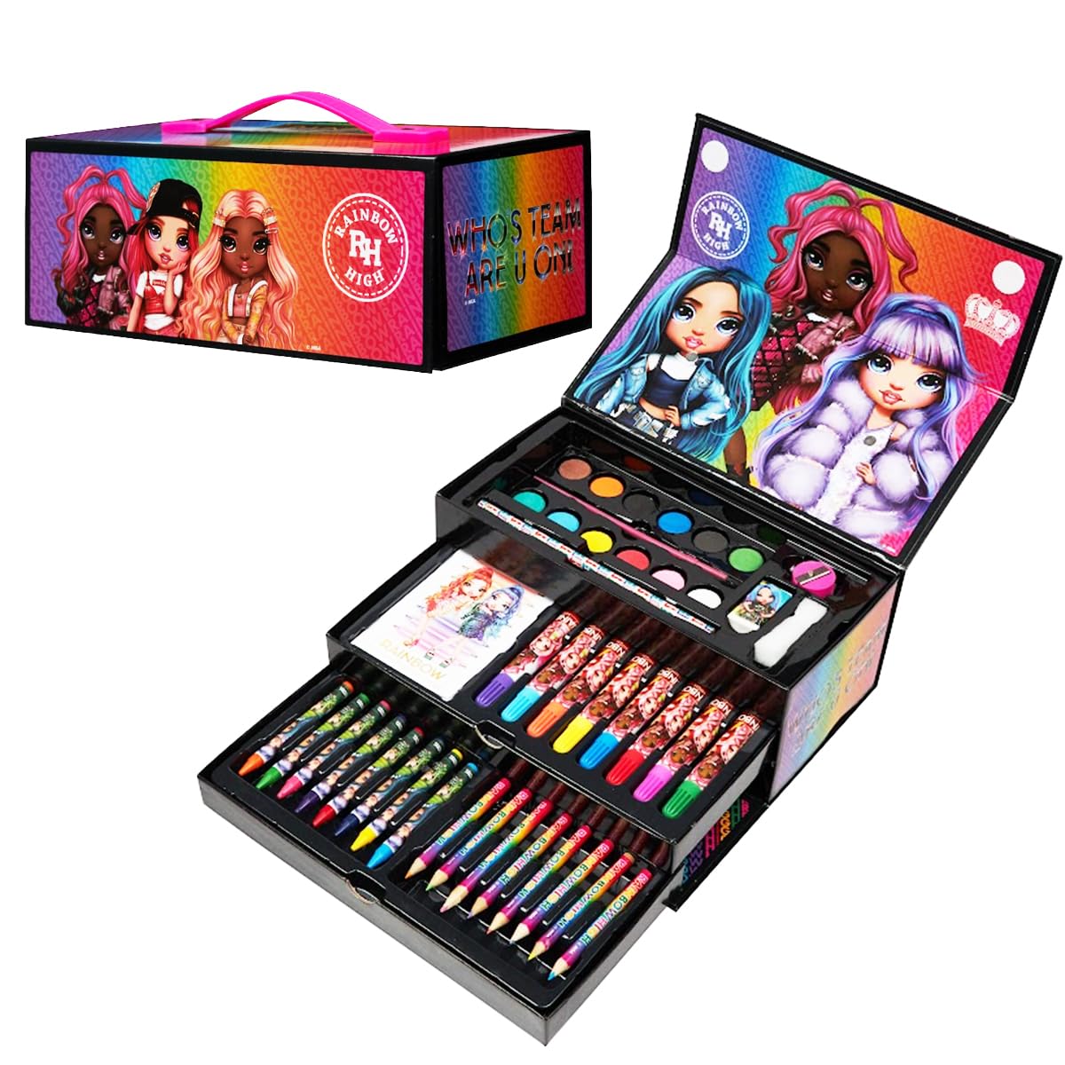 Rainbow High Art Set Kids 40 Plus Pieces Kids Colouring Sets Paints Colouring Pencils Markers Art Supplies Girls Gifts