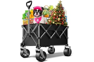 pikulLA Collapsible Folding Wagon Cart with Large Wheels & 150L Capacity | Heavy-Duty Foldable Utility Wagon for Groceries, Camping, Beach, Sports & Garden Use | Compact Storage, No-Tool Setup-Black