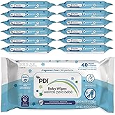 PDI Baby Wipes, Hypoallergenic, Eczema Safe, Fragrance Free, Plant-Based Wipes, 12 Packs of 40 Wipes Each (480 Total)
