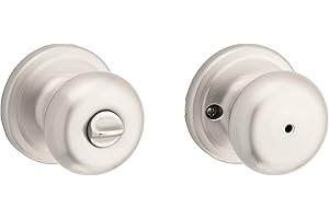 Kwikset Juno Interior Privacy Door Knob with Lock, Door Handle For Bathroom and Bedroom, Satin Nickel Keyless Turn Lock Doorknob, with Microban Protection