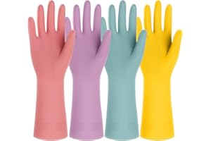 Likealot 4 Pairs Rubber Kitchen Dishwashing Gloves - Colorful Reusable Household Cleaning Gloves Outdoor Chores for Women & Men (Medium)