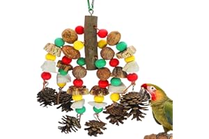 MQUPIN Parrot Toys,Nuts Nutrient-Rich Bird Toys,Natural Wooden Parrot Cage Bite Toy,Cockatoo Toys Containing Cuttlefish Bones,Pine Cones,Wooden Mangoes and Carambola for African Greys,Cockatoo,Budgie