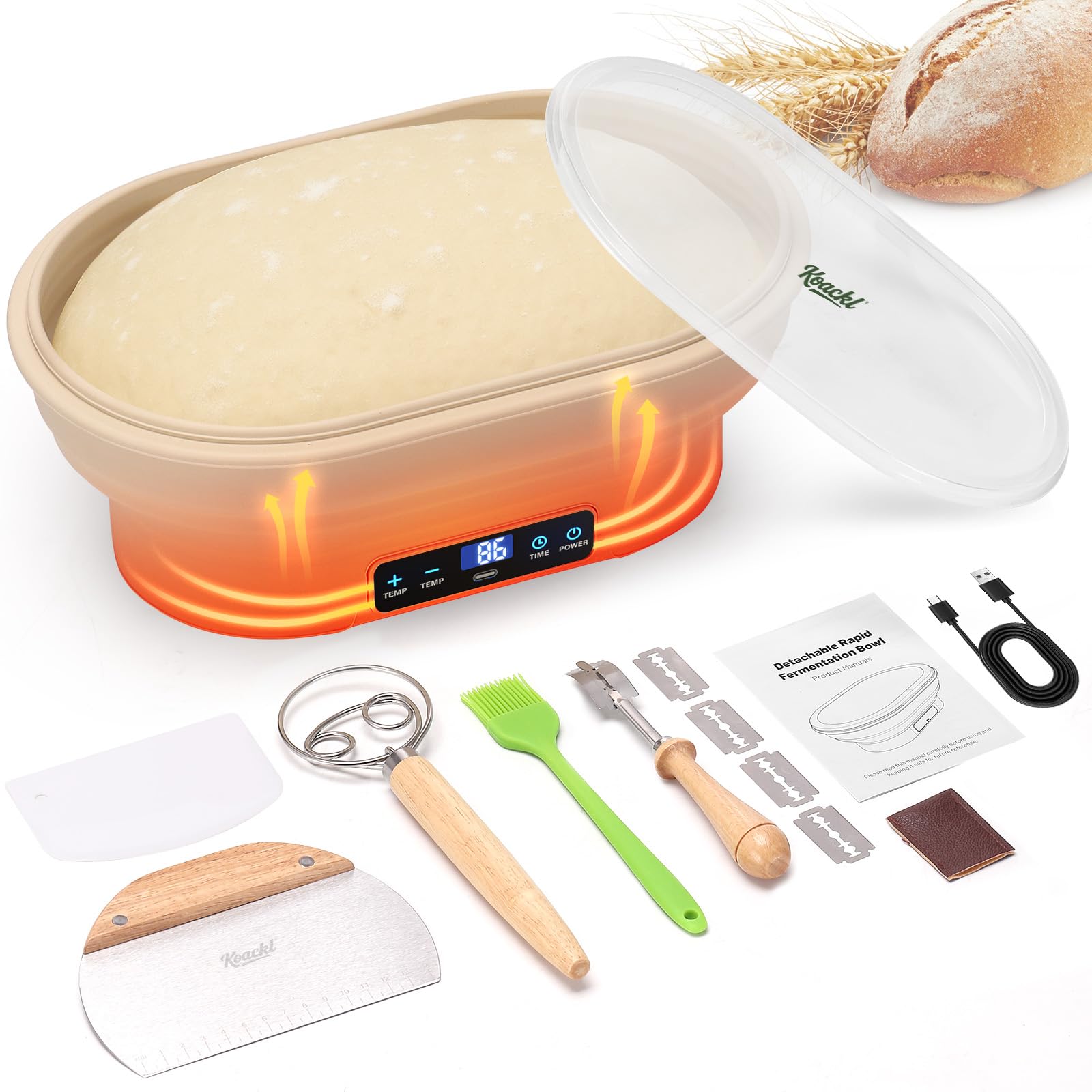 Photo 1 of KOACKL Upgraded Sourdough Starter Warmer, Precise 6 level Thermostat Control (77-122°F) Silicone Sourdough Warming Bowl, Auto Warming On/Off, 6-Hour Timer Sourdough Warmer with Sourdough Starter Kit