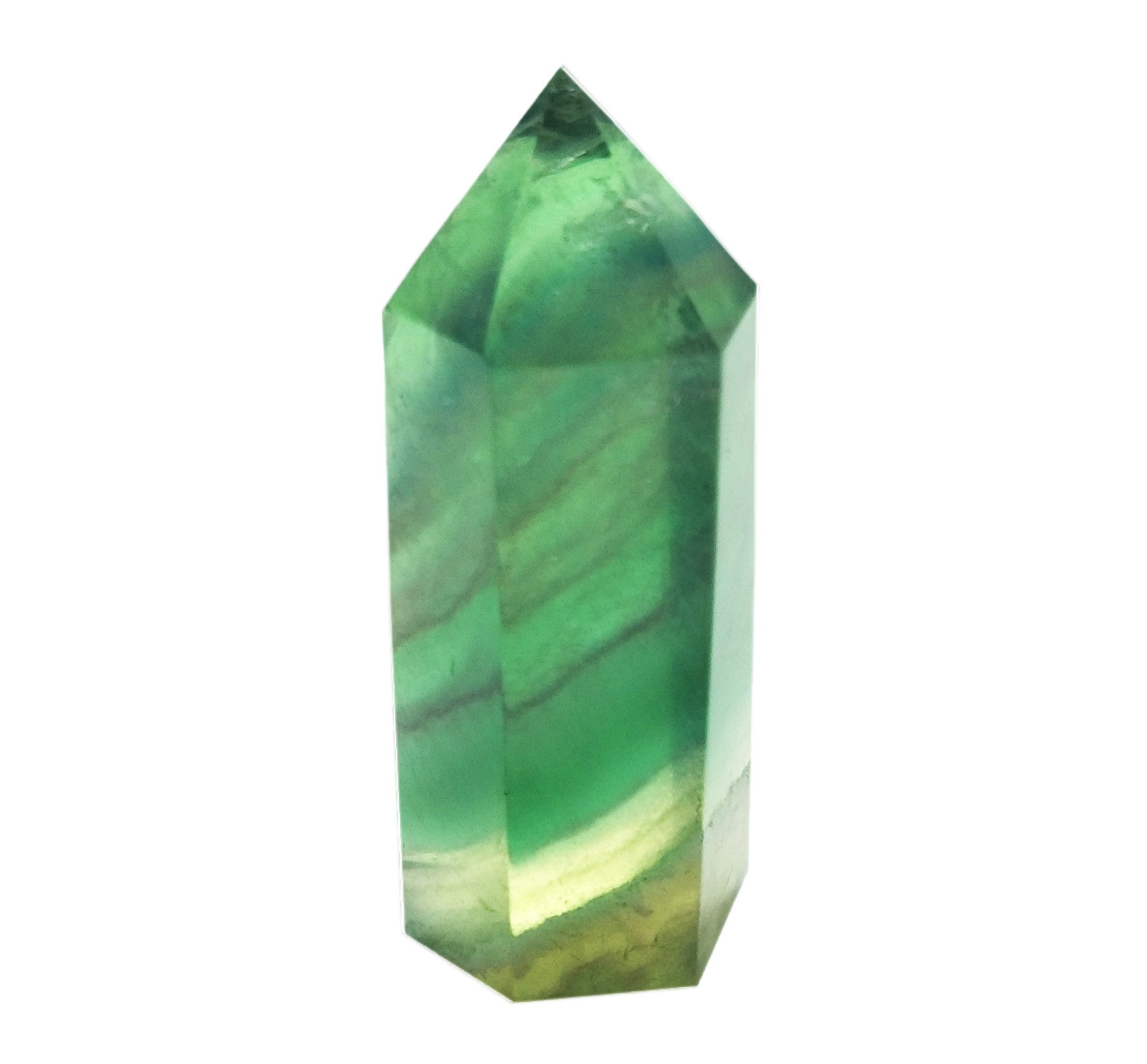 Green Fluorite Healing Stone Wand Pointed & Faceted Prism Bar for Reiki Chakra Meditation Therapy Deco