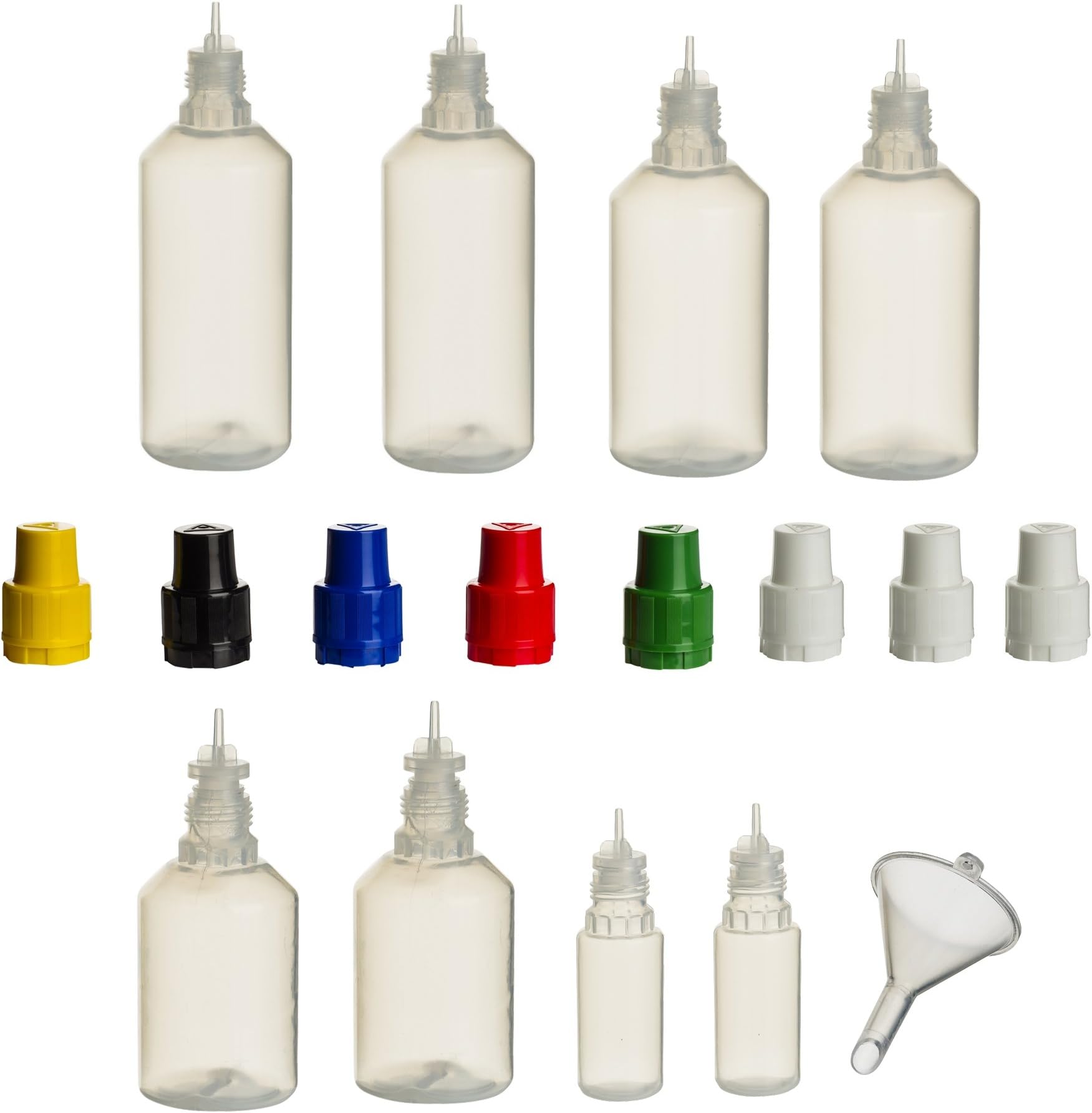 Mix Set PP Bottles of 100 ml, 30ml, 10 ml, Coloured Lid and Practical Tip + Filling Valve – Squeezy Bottle Empty Squeeze Bottle Quetschbar Plastic Lever Arch File Plastic Bottle Funnel for Filling and Mixing also suitable for Airbrushing