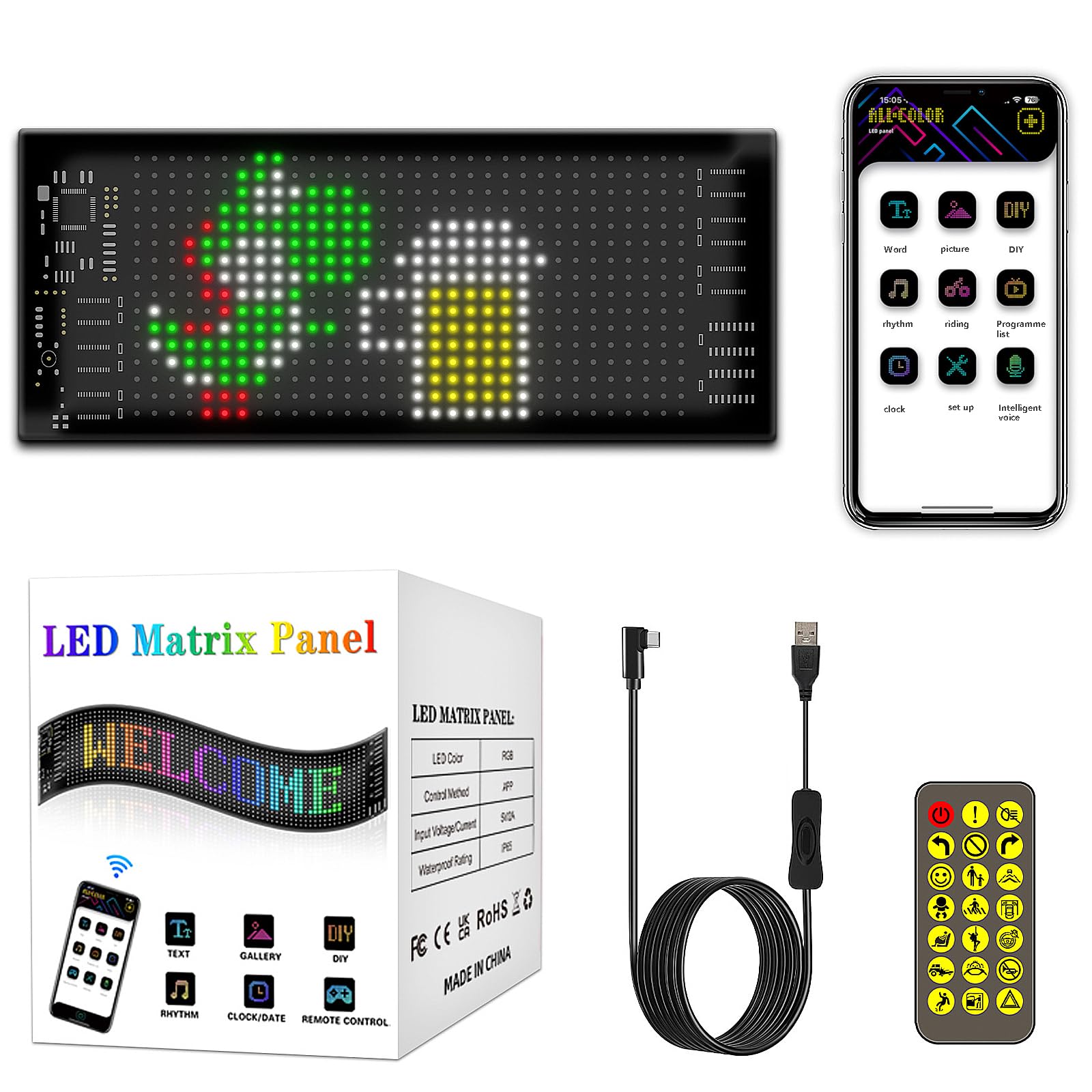 Lvpradior Scrolling Advertising LED Display, Flexible Open Sign, Custom Sign LED Display Bluetooth App Control Custom Text Pattern Animation Programmable for Store Car Bar Party Festival (7 * 17cm)