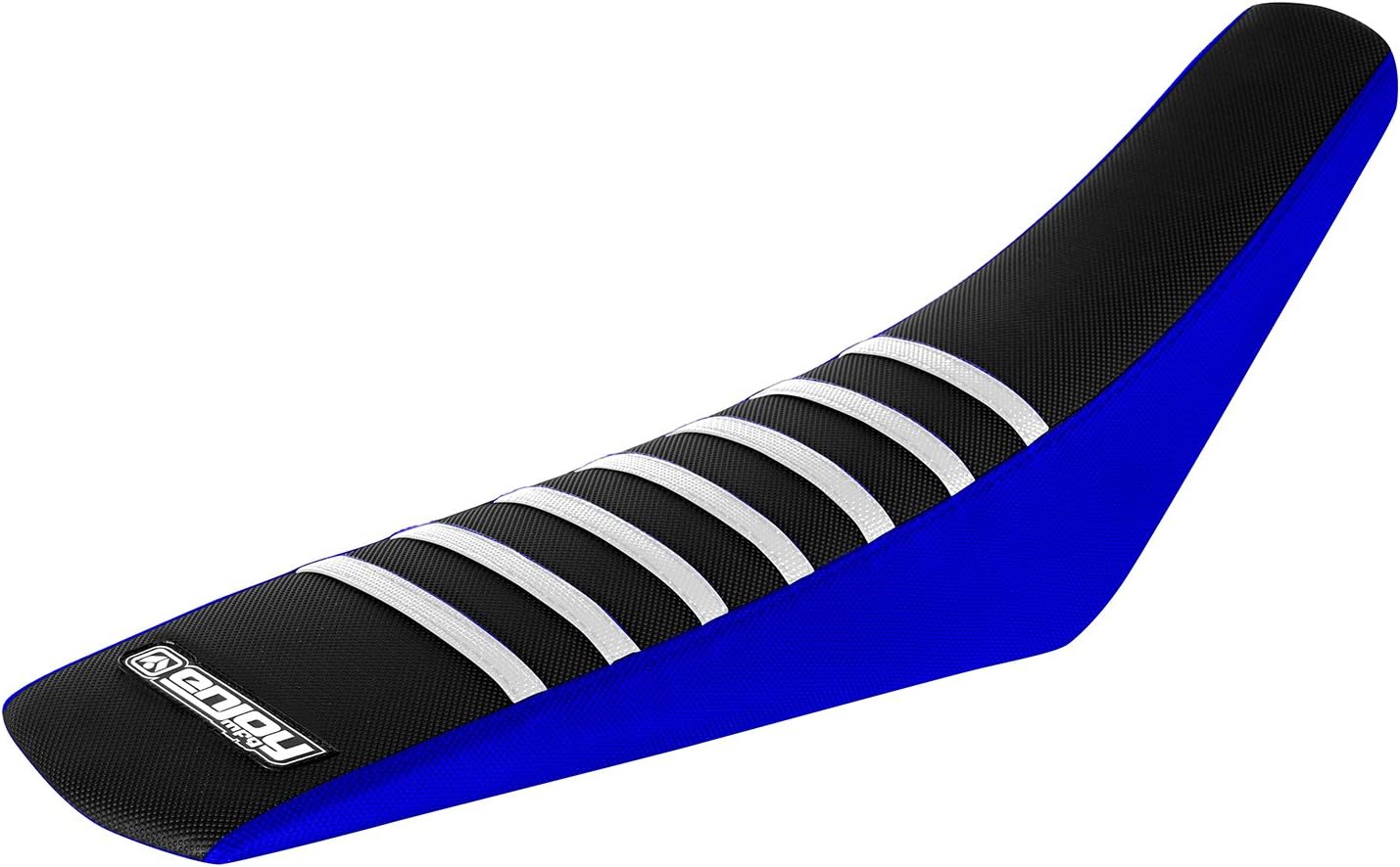 Enjoy Mfg Ribbed Seat Cover - Compatible fit for 2000-2007 Yamaha TTR 125 L - LE Blue Sides/Black Top/White Ribs #121