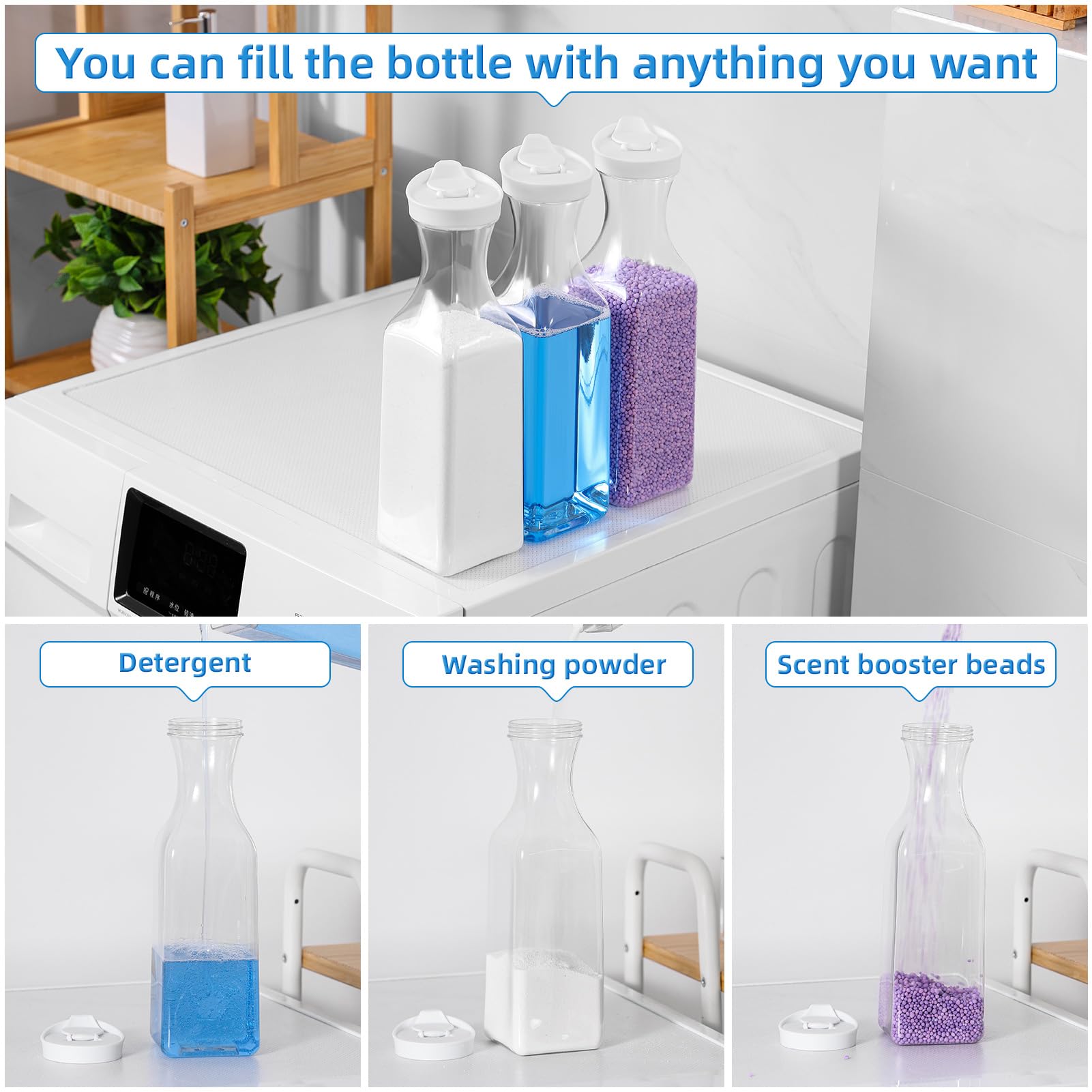Laundry Detergent Dispenser,54oz Fabric Softener Dispenser,Plastic Liquid Laundry Detergent Container,Laundry Detergent Organizer for Laundry Room Organization with 4 Labels,3 Pack