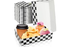 BACSBOO 30 Pcs Race Car Birthday Party Supplies Checkered 4 Corner Food Boxes Paper Snack Trays Black and White Checker Racing Flag Disposable Food Holders for Popcorn Nacho Theater Snack