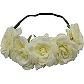 Sanrich Rose Flower Crown for Women, Girls - Headbands, Realistic Hair Crown, Floral Head Piece, Maternity Photoshoot Wreath (cream)