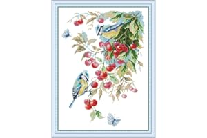 Maydear Cross Stitch Kits Stamped Full Range of Embroidery Starter Kits for Beginners DIY 11CT 3 Strands - Bird in The Cherry Tree 16.9×22.4(inch)