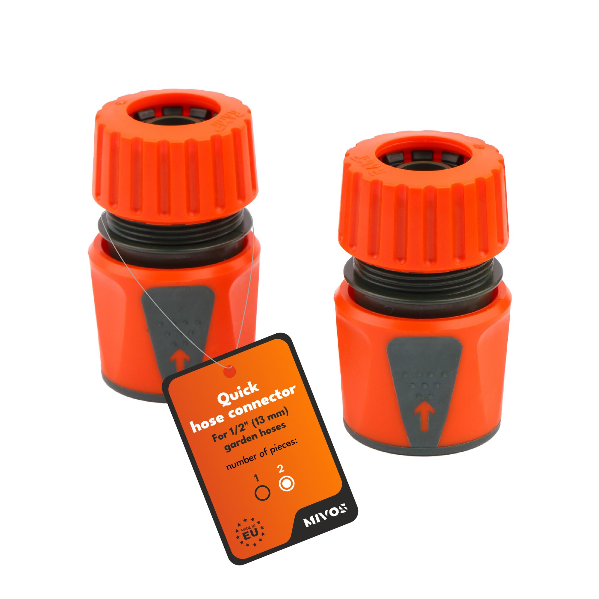 MIVOS 2 x Garden Hose Quick Connector - Hose Coupling for 1/2 Inch (13 mm) Hose - Connection Parts for Hose Start and End - Made in EU