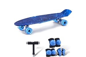 Kids Skateboard Set with Light-Up Wheels–Complete Beginner Kit Includes Full Protective Gear & Skate Tool–Ideal for Boys & Gi