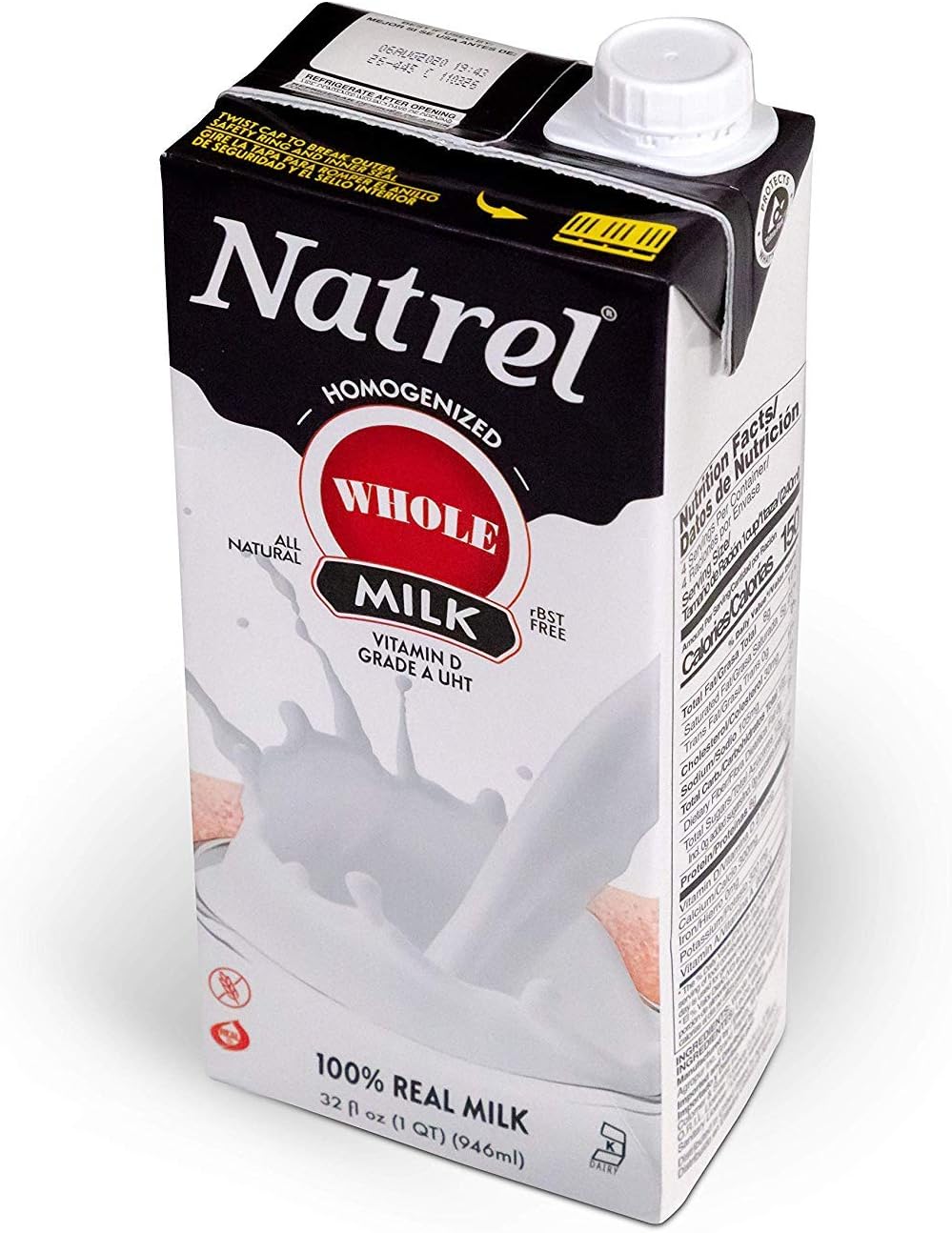 Natrel Whole Milk 32 Ounce Pack of 12 Shelf Stable Milk