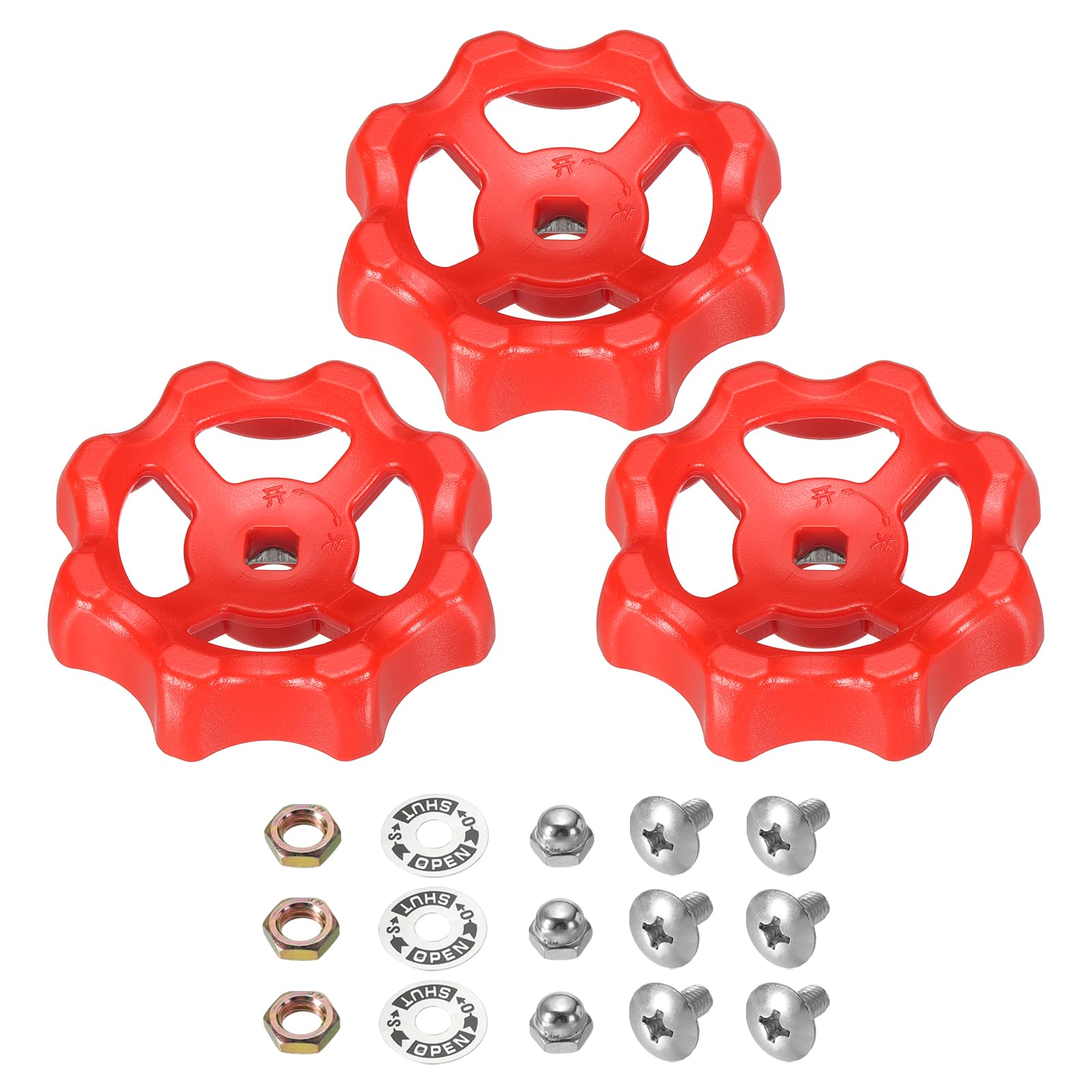 PATIKIL Outside Faucet Handle Square Stem Hole 8x8mm, ABS Round Wheel Faucet Handles Replacement Water Spigot Handle with Screws Spacer, Red, 3Pcs