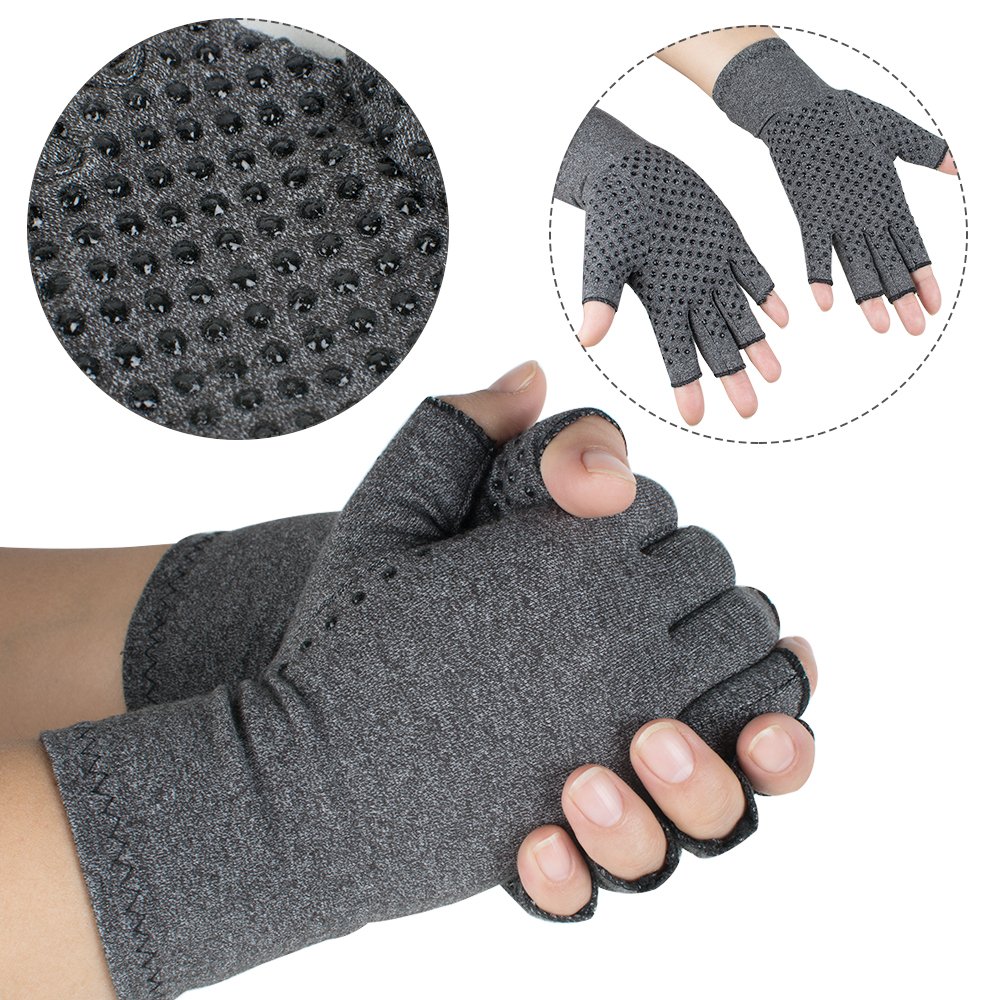 Pevor Arthritis Compression Gloves Relieve Pain Cotton & Spandex Arthritis Rehabilitation Bumps Training Nursing Grip Gloves S Gray