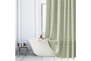 ggaimwf Sage Green Plaid Shower Curtain Farmhouse Checkered Boho Shower Curtains for Bathroom, Rustic Shabby Chic Heavy Duty Bathroom Curtain Set with Tassel -Bohemian Cloth Shower Curtain 72x72 Inch