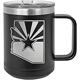 Rogue River Tactical Arizona State Flag Heavy Duty Stainless Steel Black Coffee Mug Tumbler With Lid Novelty Cup Great Gift Idea AZ