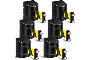 Landical 6 Pack 16.4 ft Magnetic Wall Mount Retractable Belt Magnetic Crowd Control Safety Retractable Wall Barrier with ABS Case, Safety Barrier for Grocery Retail Store (Yellow Black Rope)