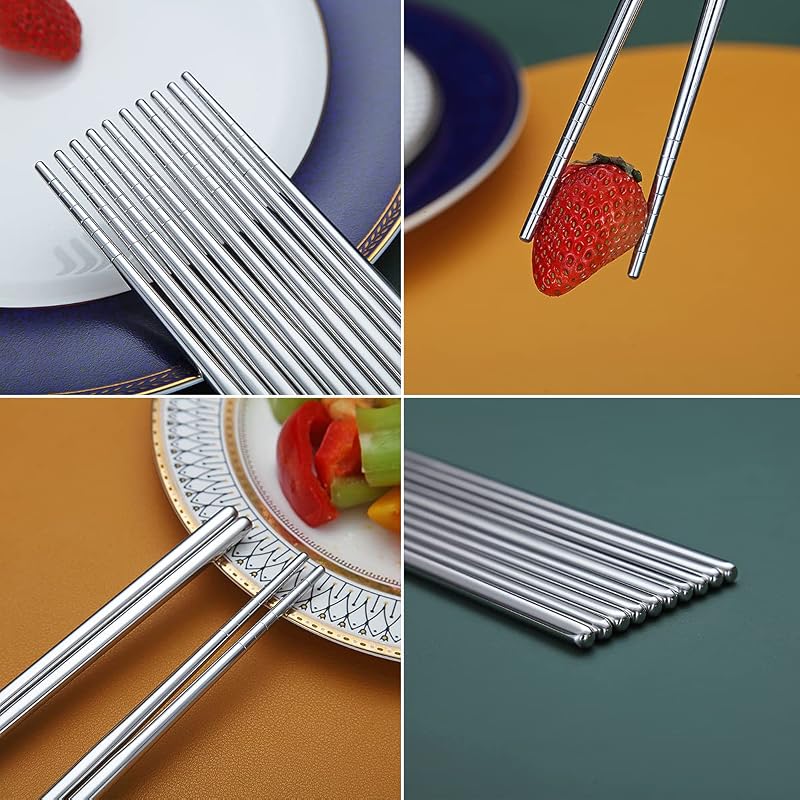 10 Paar Wiederverwendbare Essstäbchen, Edelstahl-Metall-Essstäbchen, Japanisches Chinesisches Koreanisches Essstäbchen Spülmaschinenfest, 8,9 Zoll (Silber/Essstäbchen) — Foto 7 von 7