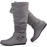Luoika Women's Extra Wide Calf Knee High Slouchy Boots, Wide Width Tall Boots with Flat Heel Side Zipper.